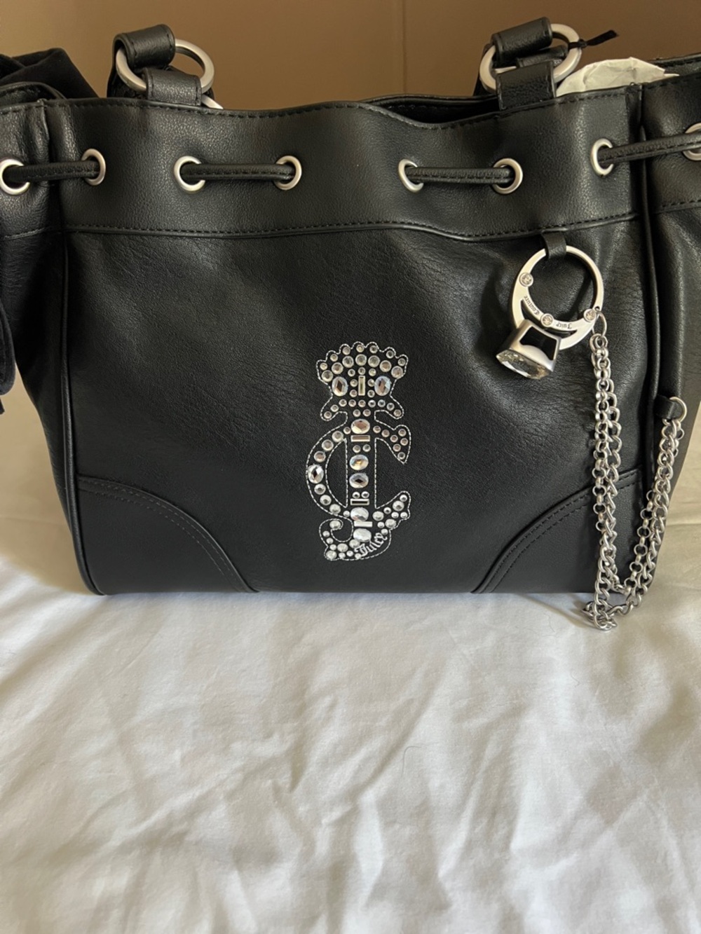 Juicy Couture Black Embellished Shoulder Bag with Silver Accents